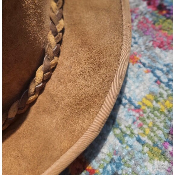 Vintage Skullys Henschell Weathered Suede Hippie Boho Outback Hat USA Large - Picture 6 of 16